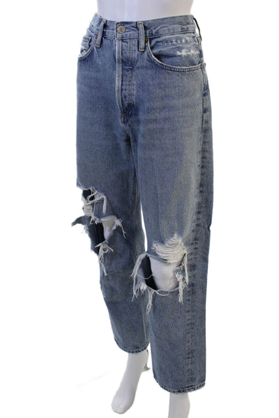 Agolde Women Boyfriend Cropped Blue Jeans High Rise Size 26