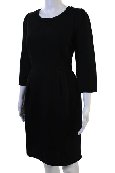 J Crew Women Sheath Dress Black Wool 3/4 Sleeve Crew Neck Size 2