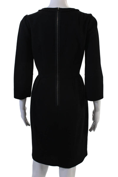 J Crew Women Sheath Dress Black Wool 3/4 Sleeve Crew Neck Size 2