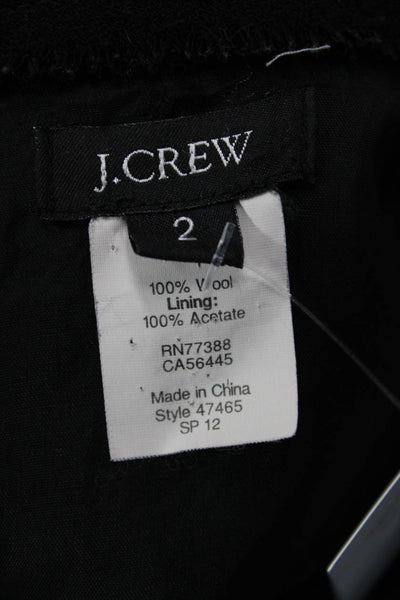 J Crew Women Sheath Dress Black Wool 3/4 Sleeve Crew Neck Size 2