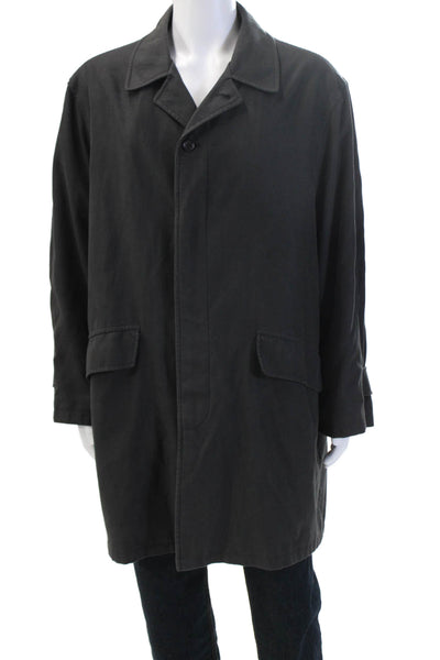 Joseph Abboud Mens Classic Black Overcoat Collared Button Front Size L