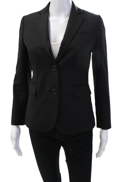 J Crew Women Black Wool Blazer Button Collared Long Sleeve Size 0P