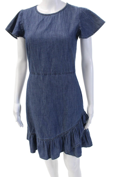Draper James Women Shift Shirt Dress Dark Blue Cotton Short Sleeve Zip Size 2