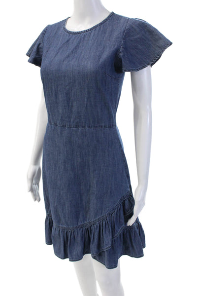Draper James Women Shift Shirt Dress Dark Blue Cotton Short Sleeve Zip Size 2