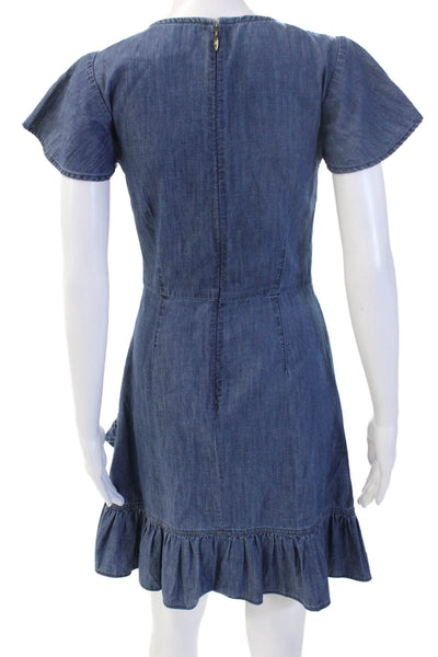 Draper James Women Shift Shirt Dress Dark Blue Cotton Short Sleeve Zip Size 2