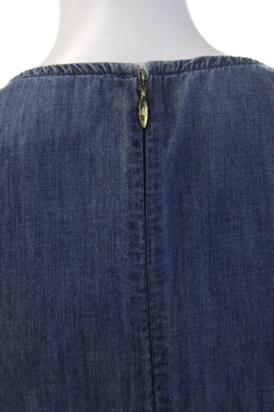 Draper James Women Shift Shirt Dress Dark Blue Cotton Short Sleeve Zip Size 2