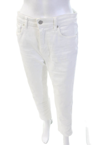 CQY Womens White Ankle Cropped Pants High Rise Cotton Blend Size 28