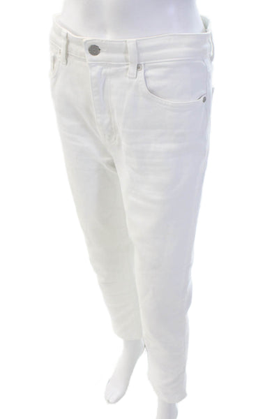 CQY Womens White Ankle Cropped Pants High Rise Cotton Blend Size 28
