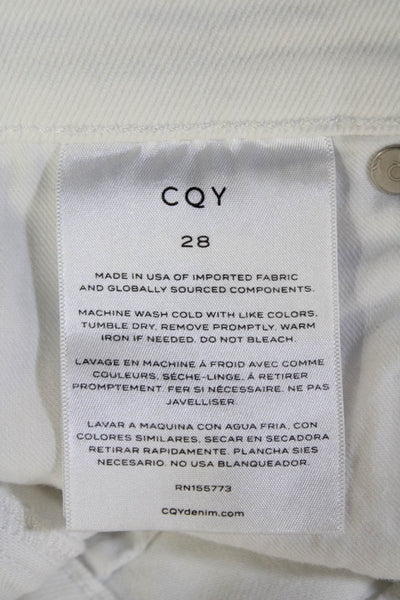 CQY Womens White Ankle Cropped Pants High Rise Cotton Blend Size 28