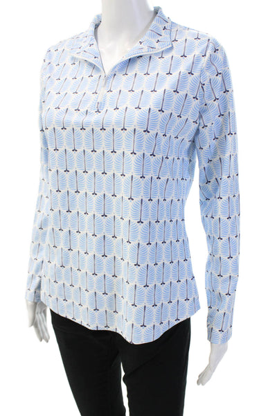 Designer Womens Light Blue Geometric Collared Long Sleeve Polo Size S