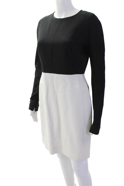 Narciso Rodriguez Women Sheath Dress Black Long Sleeve Silk Round Neck Size 44