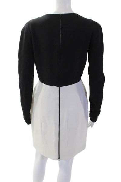 Narciso Rodriguez Women Sheath Dress Black Long Sleeve Silk Round Neck Size 44