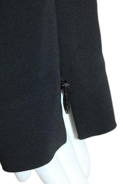 Narciso Rodriguez Women Sheath Dress Black Long Sleeve Silk Round Neck Size 44