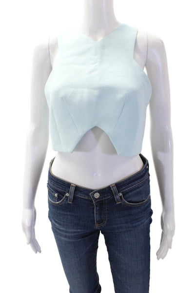 Cameo Women Cropped Light Blue Tank Sleeveless Zip Size M