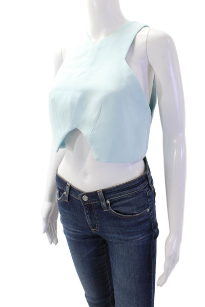 Cameo Women Cropped Light Blue Tank Sleeveless Zip Size M