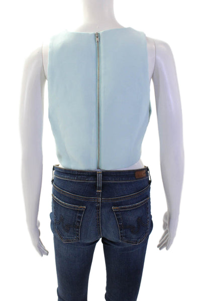 Cameo Women Cropped Light Blue Tank Sleeveless Zip Size M
