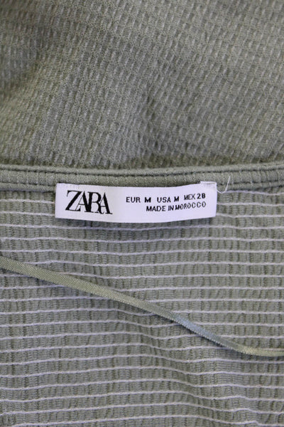 Zara Women Cropped V-Neck Tank Green Bohemian Solid Viscose Blend Size M