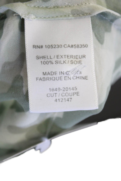Joie Women Silk Green Camouflage Sleeveless Tank Top Round Neck Basic Size S