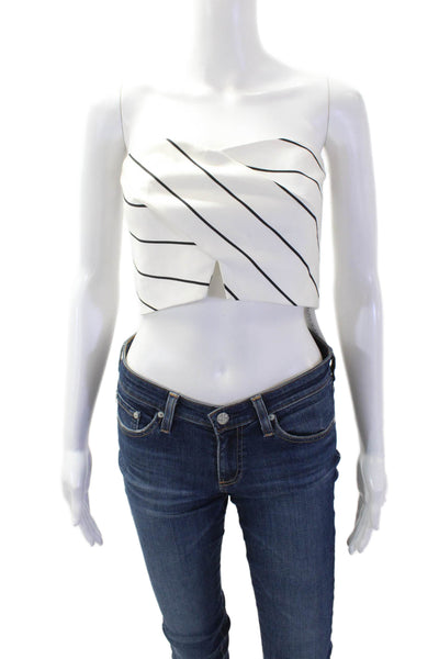 Keepsake, Women Cropped Striped White Sleeveless Tank Zip Size L