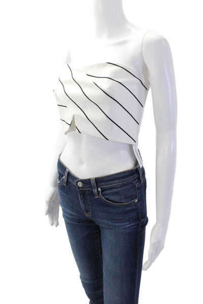 Keepsake, Women Cropped Striped White Sleeveless Tank Zip Size L