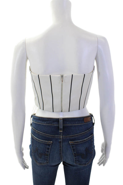 Keepsake, Women Cropped Striped White Sleeveless Tank Zip Size L