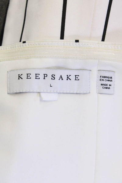Keepsake, Women Cropped Striped White Sleeveless Tank Zip Size L