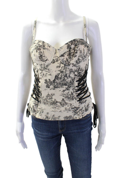Topshop Womens Sleeveless Graphic Beige Polyester Blend Hook & Eye Size 8
