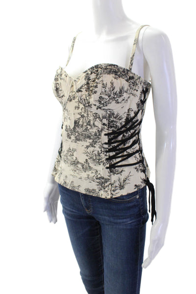 Topshop Womens Sleeveless Graphic Beige Polyester Blend Hook & Eye Size 8
