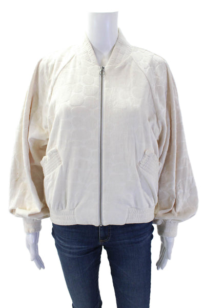 Alexis Womens Bomber Jacket Beige High Neck Zip Long Sleeve Size S