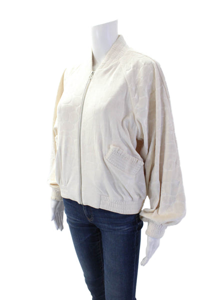 Alexis Womens Bomber Jacket Beige High Neck Zip Long Sleeve Size S