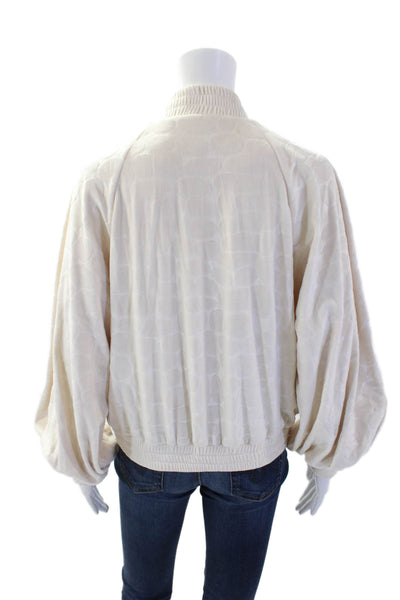 Alexis Womens Bomber Jacket Beige High Neck Zip Long Sleeve Size S
