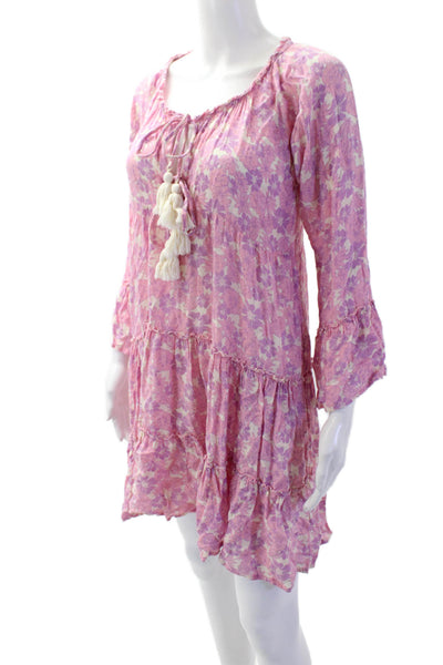 Cool Change Womens Kaftan Dress Pink Floral Knee Length Rayon Size S