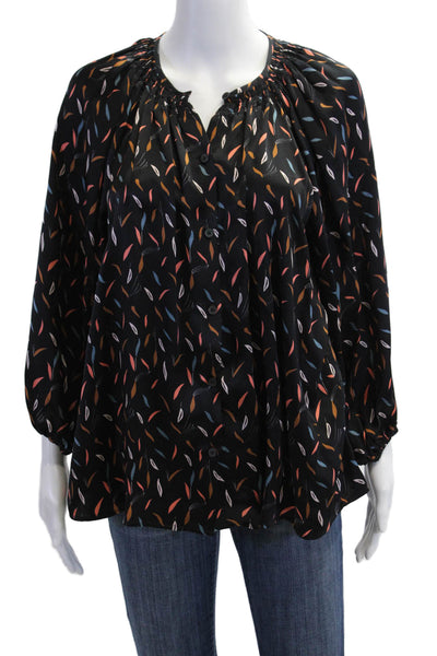 Tuckernuck Women 100% Silk Black Button-Up Blouse Long Sleeve Boho Size M