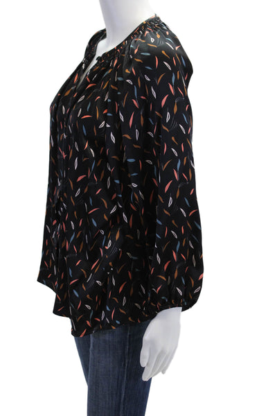 Tuckernuck Women 100% Silk Black Button-Up Blouse Long Sleeve Boho Size M
