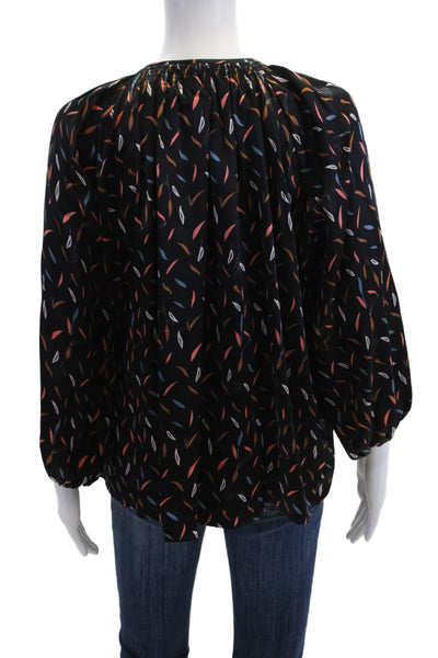 Tuckernuck Women 100% Silk Black Button-Up Blouse Long Sleeve Boho Size M
