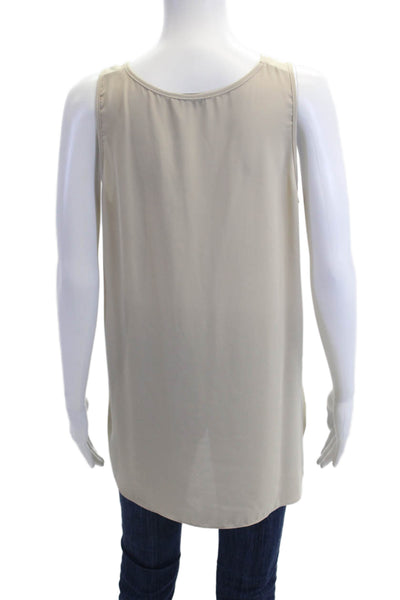 Lola & Sophie Women Basic Tank Sleeveless Beige Round Neck Size S