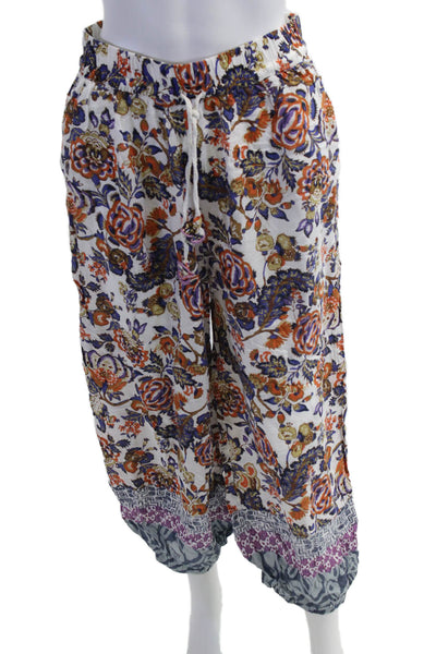 Anthropologie Womens Jogger Pants White Floral Modal Drawstring Size S