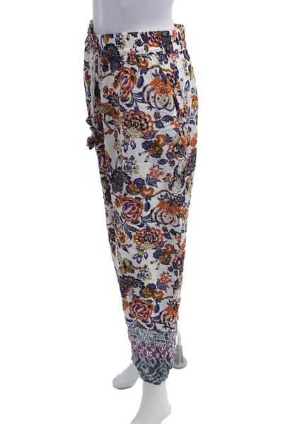 Anthropologie Womens Jogger Pants White Floral Modal Drawstring Size S