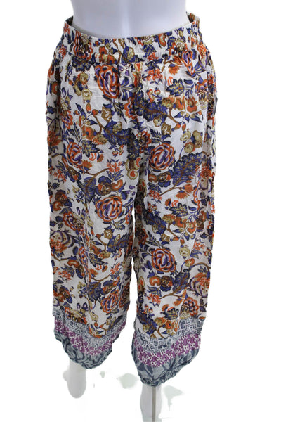 Anthropologie Womens Jogger Pants White Floral Modal Drawstring Size S