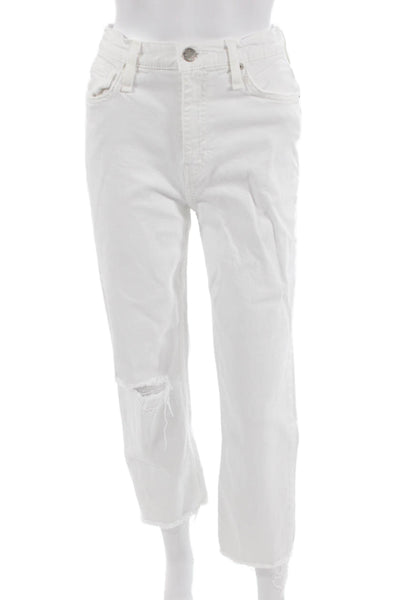 Hudson Women Boyfriend Cropped Jeans White Mid-Rise 25in Inseam Size 27
