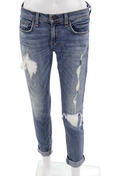 Rag & Bone Women Boyfriend Cropped Jeans Blue Mid Rise Size 25