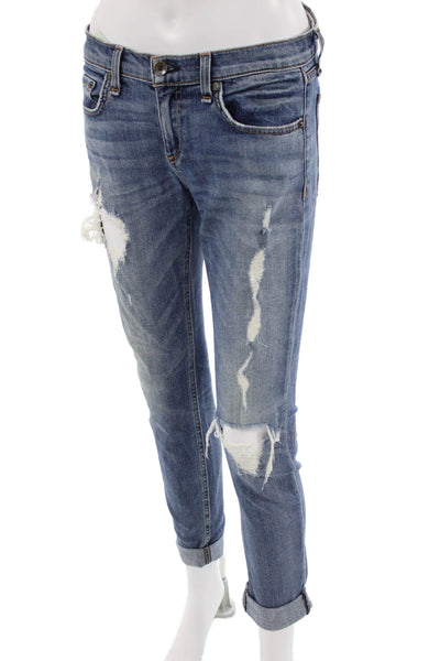 Rag & Bone Women Boyfriend Cropped Jeans Blue Mid Rise Size 25