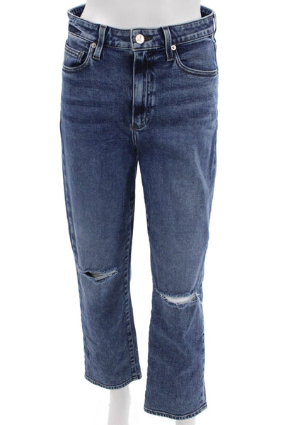 Le Jean Women Cropped Straight Dark Blue High Waist Jeans Size 28