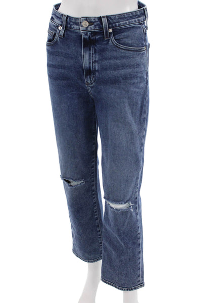 Le Jean Women Cropped Straight Dark Blue High Waist Jeans Size 28