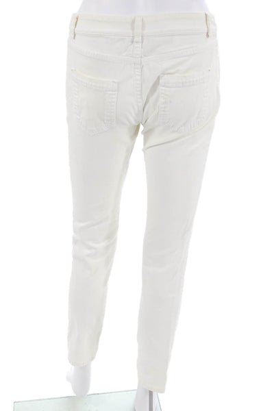 RED Valentino Women White Ankle Cropped Pants Cotton Blend Button Size 28
