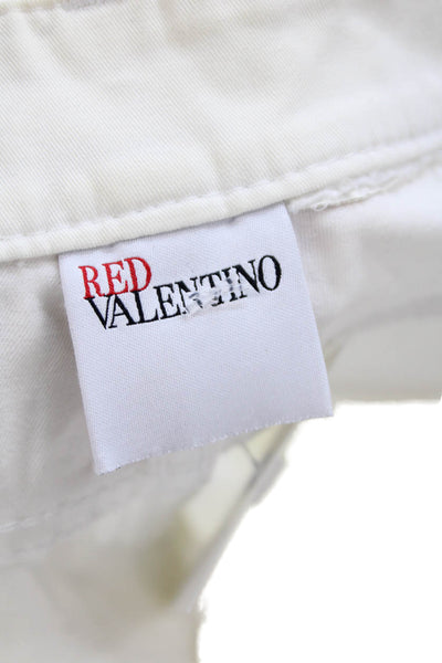 RED Valentino Women White Ankle Cropped Pants Cotton Blend Button Size 28