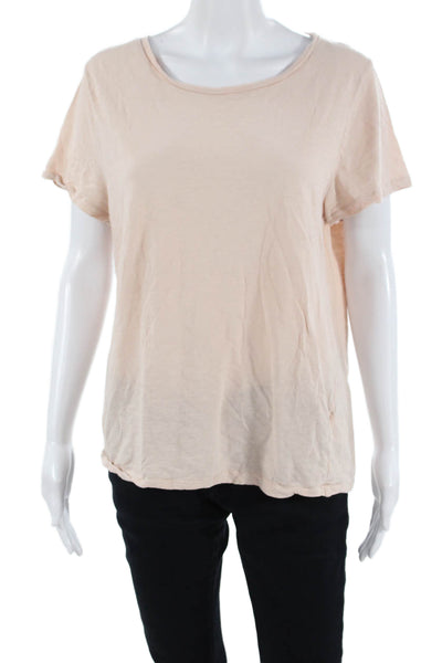J Crew Women Basic Beige Cotton Round Neck Short Sleeve T-Shirt Size XL