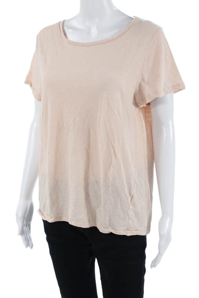 J Crew Women Basic Beige Cotton Round Neck Short Sleeve T-Shirt Size XL
