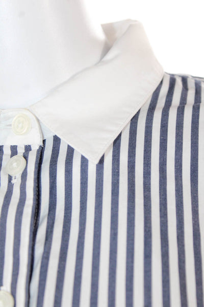 J Crew Women Basic Striped Blue Cotton Collared Button-Up Long Sleeve Size 14