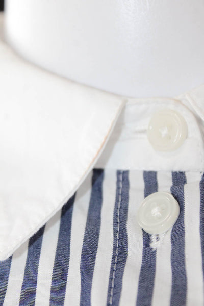 J Crew Women Basic Striped Blue Cotton Collared Button-Up Long Sleeve Size 14